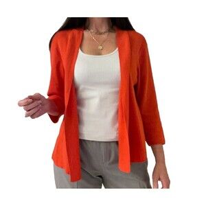 J Jill Womens Open Front Short Cardigan Orange SZ Med Cotton Blend